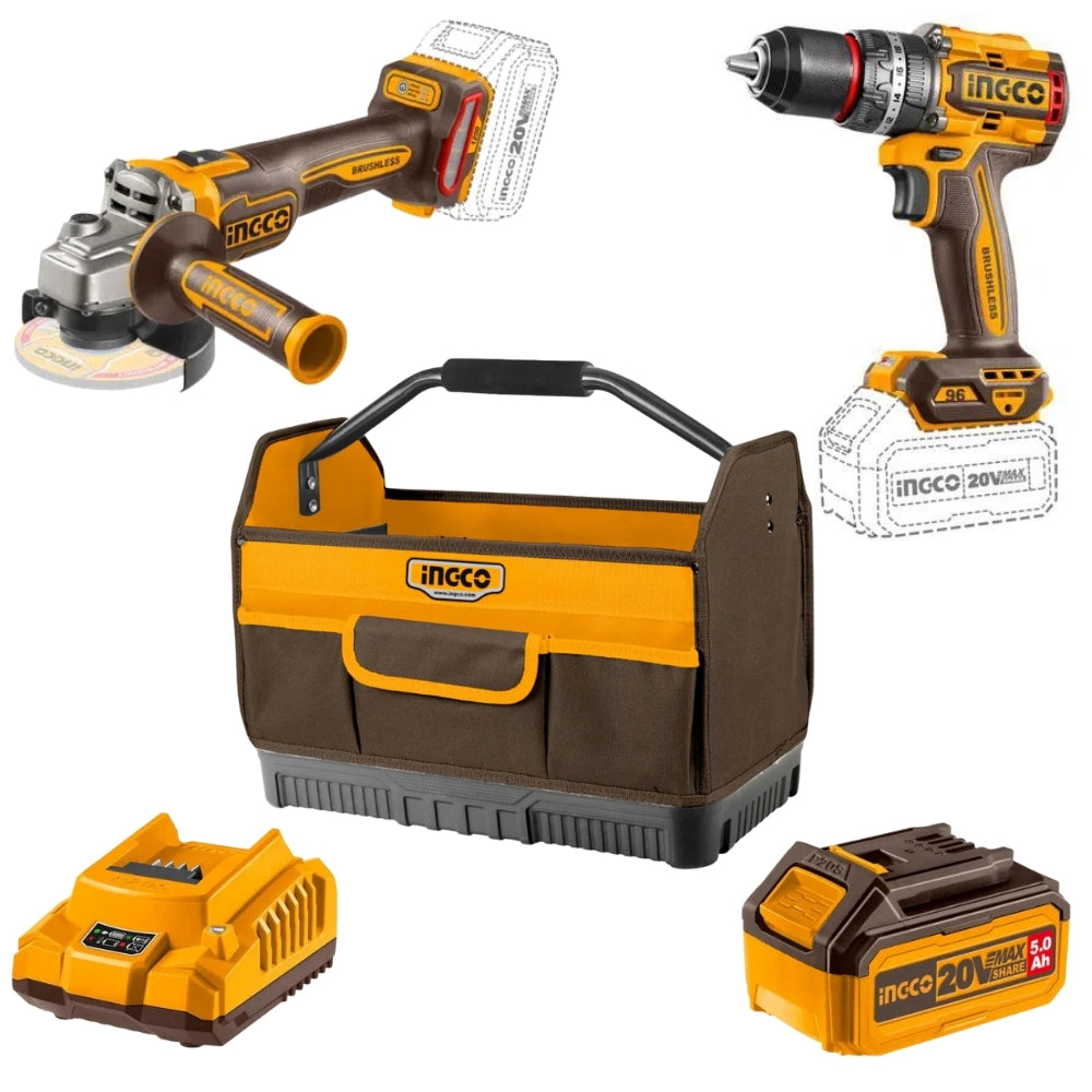 Grinder & Drill Cordless 20𝑉 Industrial Combo iNGCO