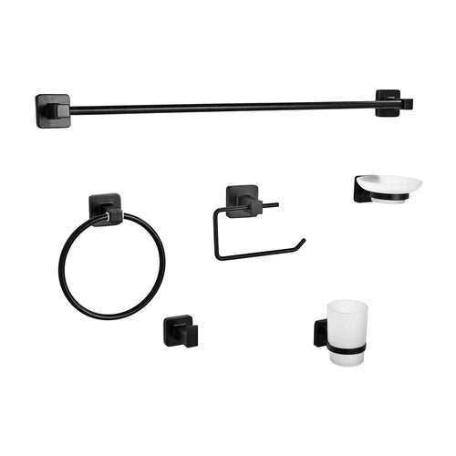 Bathroom Accessories Set Square Livorno-Matt Black-
