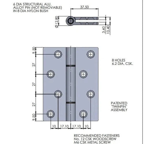 Butt Hinge Aluminium-100x75mm-pair-