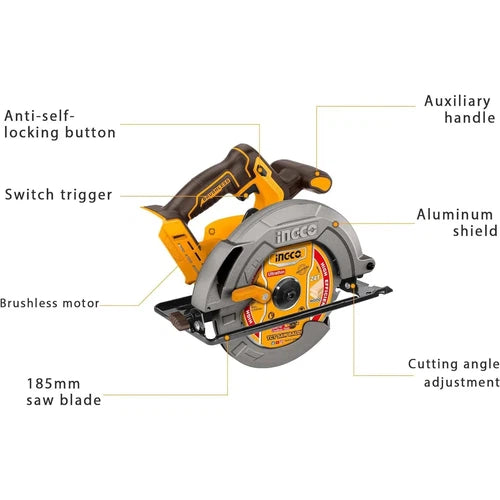 Circular Saw Cordless 20𝑉 iNGCO »-140𝑚𝑚-Tool Only-