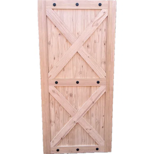 Puerta de granero de pino gótico completa con herrajes