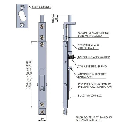 Flush Bolt for Aluminium Door ALUFAB-150x19mm-Aluminium-