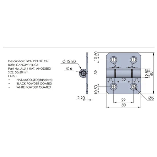 Hinge Aluminium Canopy-Aluminium-50x57𝑚𝑚-each