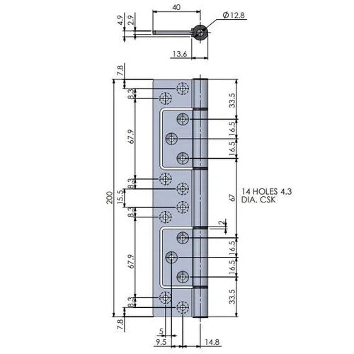 Hinge Aluminium Sinkless Centered-Aluminuim-100x40ππ-pair