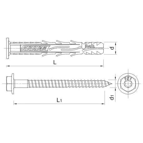 Nylon Frame Fixing Hex Colar Rawlplug-10 x 120mm-each-