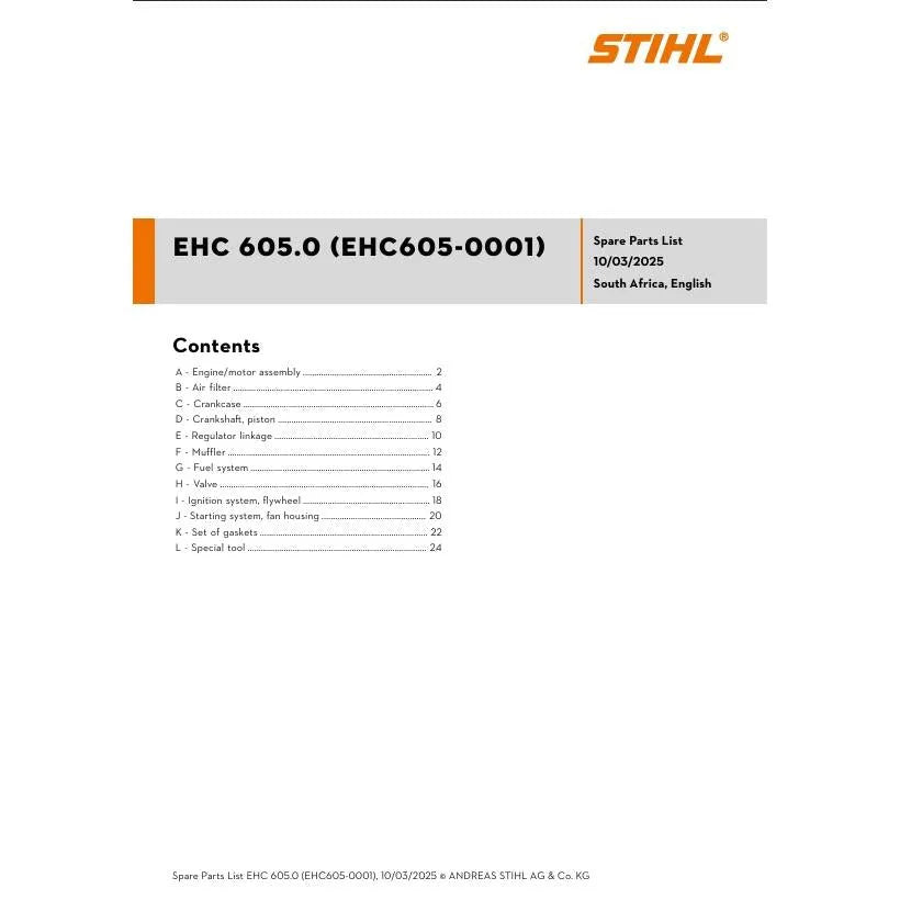 Parts List & Diagram Engine 4T Horizontal Shaft 4.4𝑘𝑊 EHC605.0 STIHL-