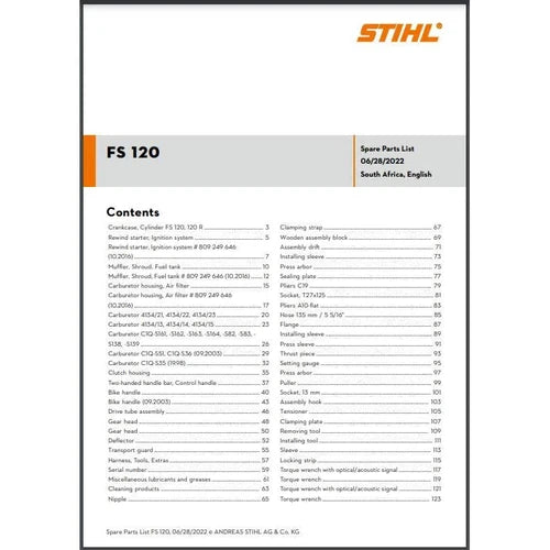 Parts List & Diagram FS120 STIHL-