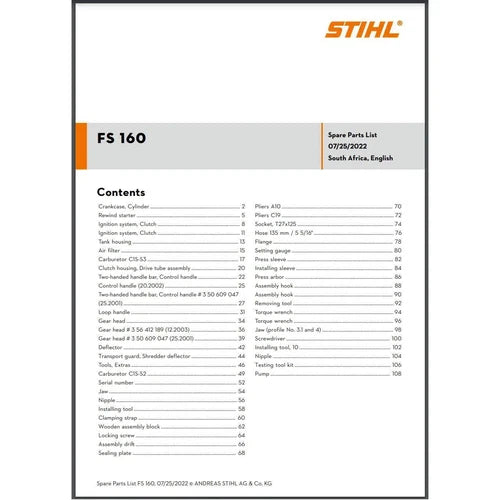 Parts List & Diagram FS160 STIHL-