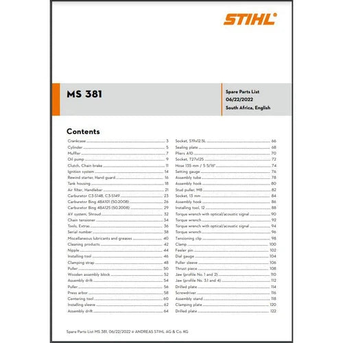 Parts List & Diagram MS381 STIHL-