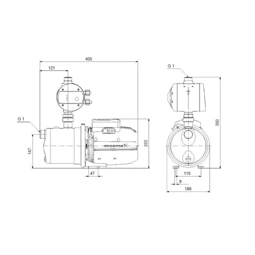 Pressure Pump Jet Self Priming JP 3-42 PM1 Grundfos-0.55𝑘𝑊/3𝑚³ℓ𝑝𝒉/𝐻18𝑚/2.7℔ + Flow Switch-