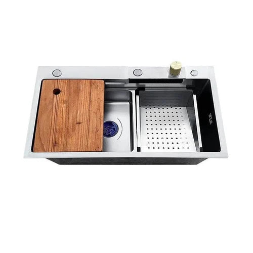 Sink Drop In Sleek Workstation + Waterfall Mixer-Stainless Steel-