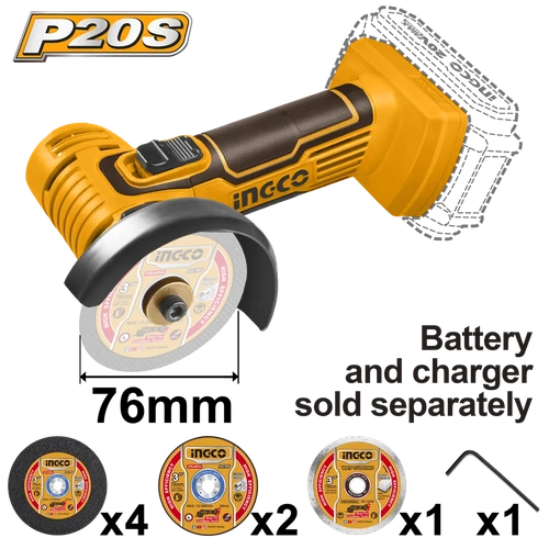 Angle Grinder Cordless 76𝑚𝑚 20𝑉 iNGCO-Tool Only-