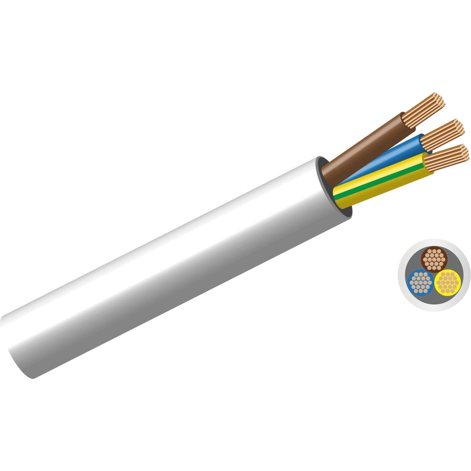 Cable Cabtyre 3Core 𝑝/𝑚eter »-Cables-Private Label Electrical-1.0mm²-White-diyshop.co.za