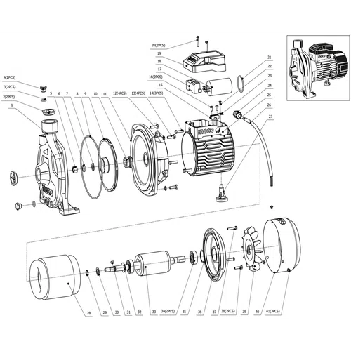 Centrifugal Pump Single Impeller 230𝑉 iNGCO-0.75𝑘𝑊/4.2𝑚³ℓ𝑝𝒉/𝐻23𝑚-