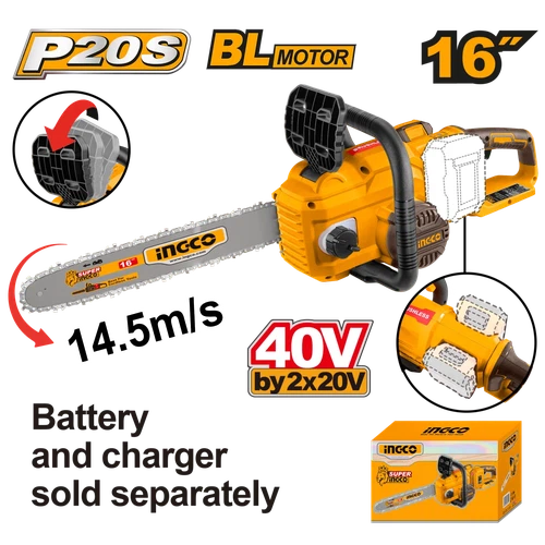 Chainsaw Cordless 2x20𝑉 iNGCO-20𝑐𝑚/🟡61PMM3-56𝐷𝐿-Tool Only-
