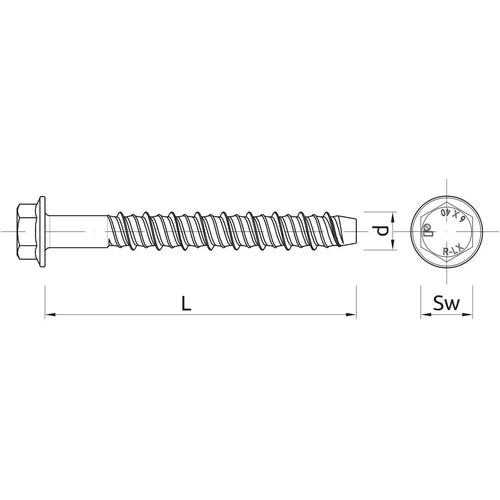 Concrete Screwbolt Hex Head Rawl-10x75mm-𝑝/10-