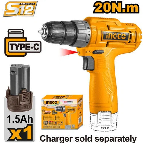Drill Cordless 12𝑉 20𝑁-𝑚 iNGCO-Tool + 1.5𝐴𝒉 Bat-