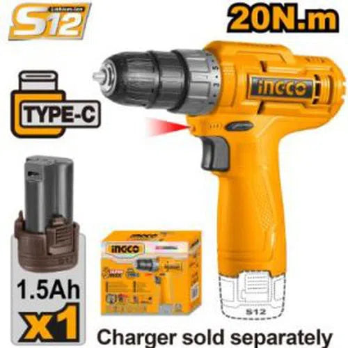 Drill Cordless 12𝑉 20𝑁-𝑚 iNGCO-Tool + 1.5𝐴𝒉 Bat-