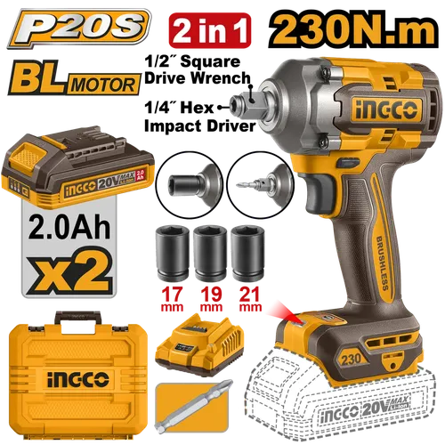 Llave de impacto inalámbrica 20𝑉 1/2" iNGCO