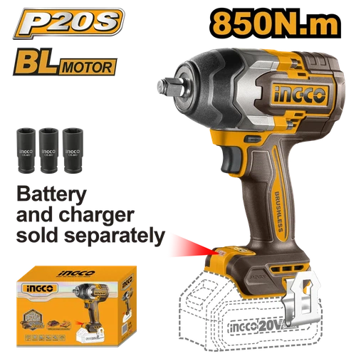 Llave de impacto inalámbrica 20𝑉 1/2" iNGCO