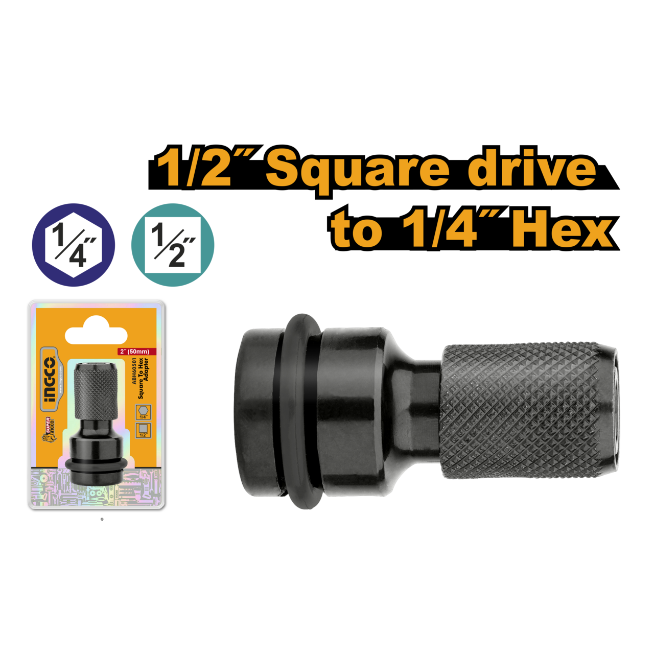 Socket Adapter 1/2" Square to 1/4" Hex iNGCO