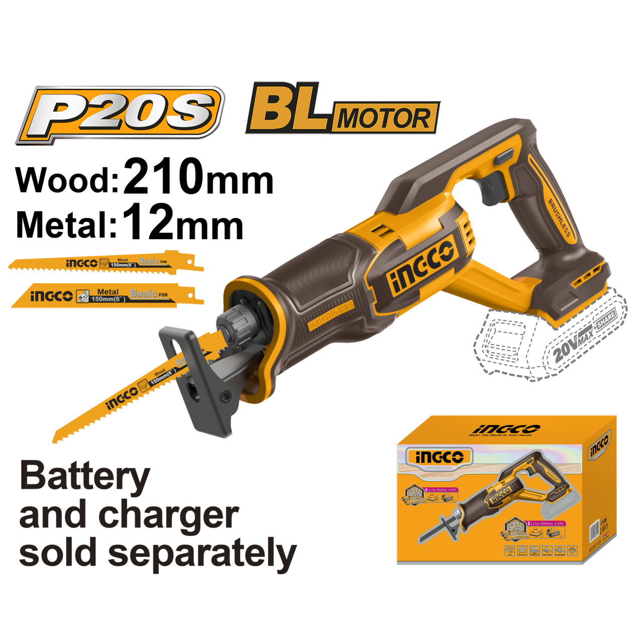 Reciprocating Saw Cordless 20𝑉 iNGCO