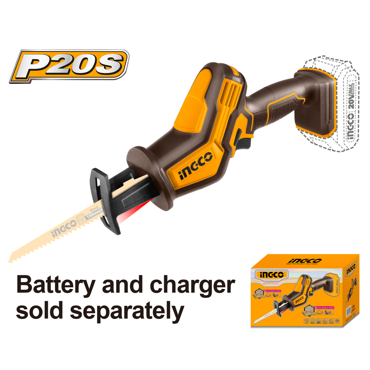 Reciprocating Saw Cordless 20𝑉 Pistol Grip iNGCO