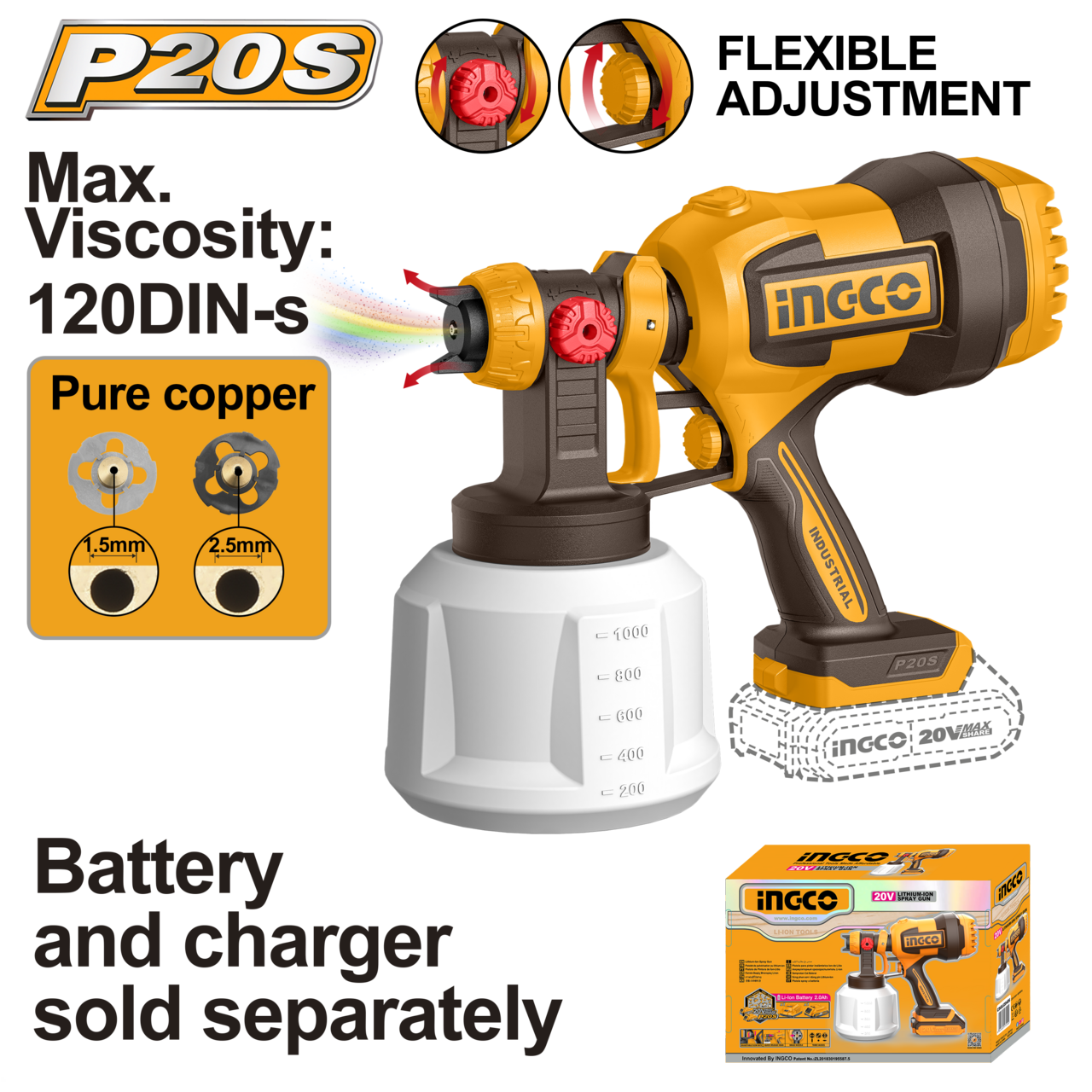 Pistola pulverizadora inalámbrica 20𝑉 HVLP iNGCO