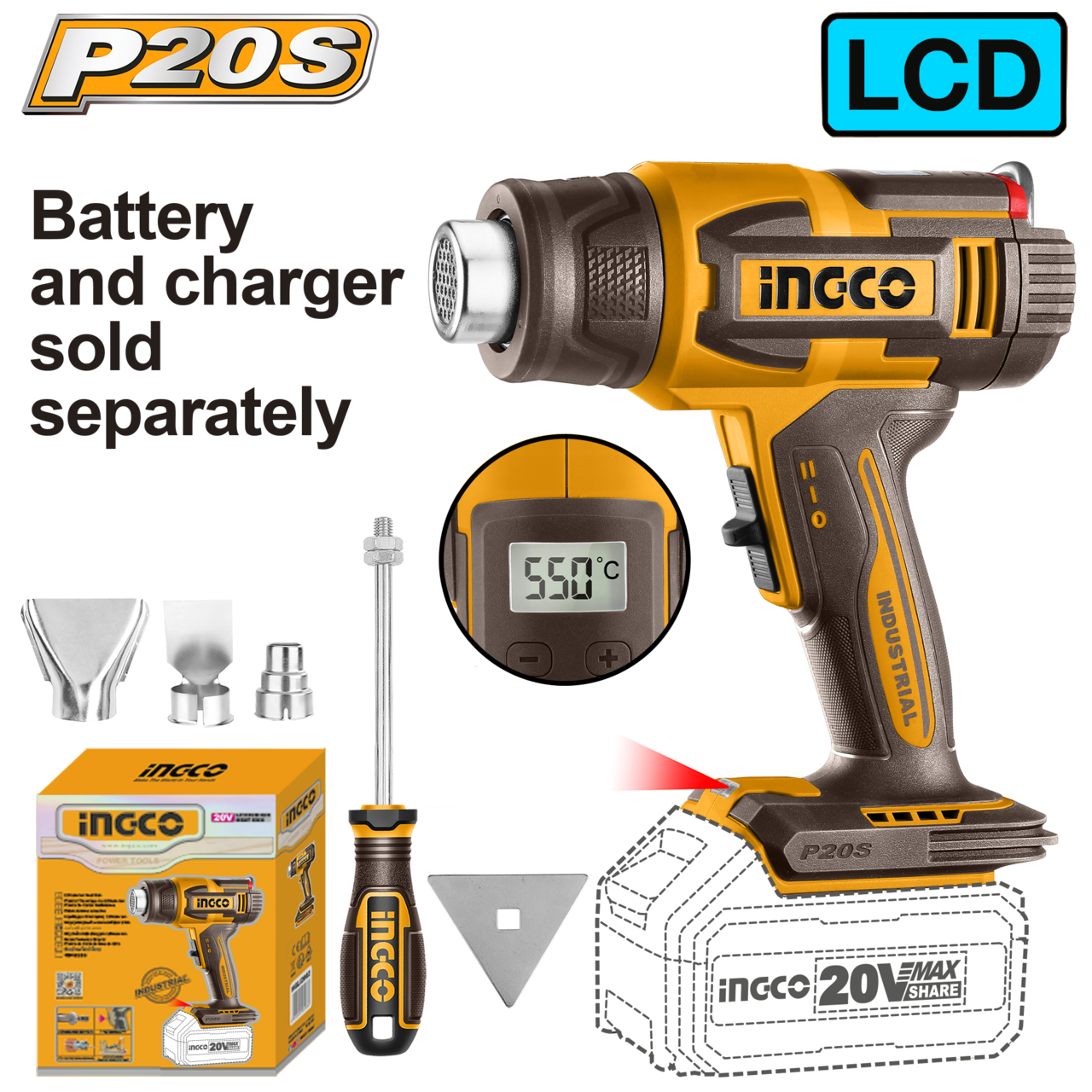 Pistola de calor inalámbrica 20𝑉 iNGCO