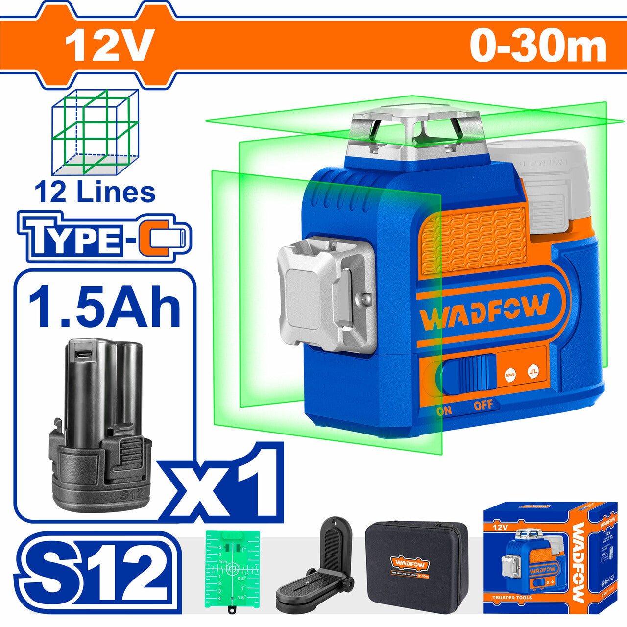 Line Level Laser GREEN 12𝑉 with Tripod WADFOW