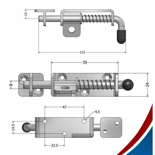 Pad Bolt Spring Bolt Stainless Steel-SS-diyshop.co.za