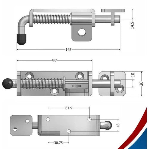 Pad Bolt Spring Bolt Stainless Steel-SS-diyshop.co.za