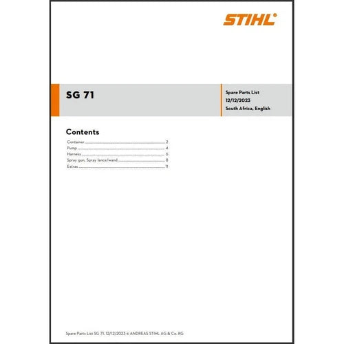 Parts List & Diagram SG71 STIHL