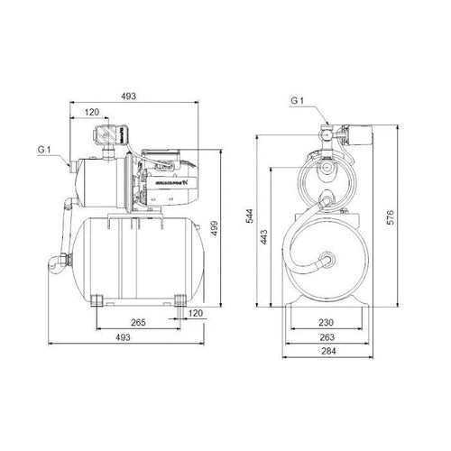 Pressure Pump Jet+20ℓ Tank JP Grundfos-0.55𝑘𝑊/3.0𝑚³ℓ𝑝𝒉/𝐻18𝑚/2.2℔-