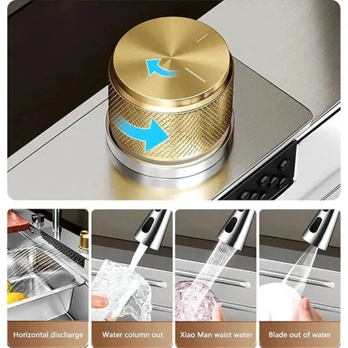 Lavabo empotrado elegante con mezclador tipo cascada 