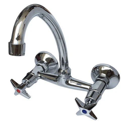 Grifo mezclador para lavabo de pared con mango clásico de estrella