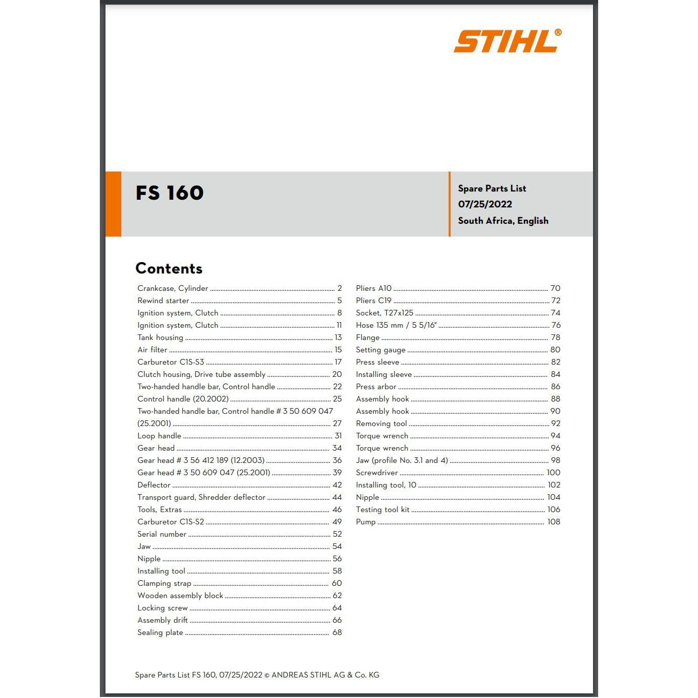Parts List & Diagram FS160 STIHL-Power Tool & Equipment Manuals-STIHL-diyshop.co.za