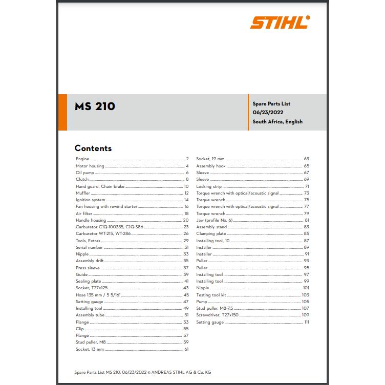 Parts List & Diagram MS210 STIHL-Power Tool & Equipment Manuals-STIHL-diyshop.co.za